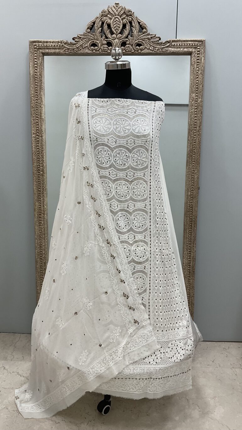 Pure Georgette Heavy Mukaish Off White 04