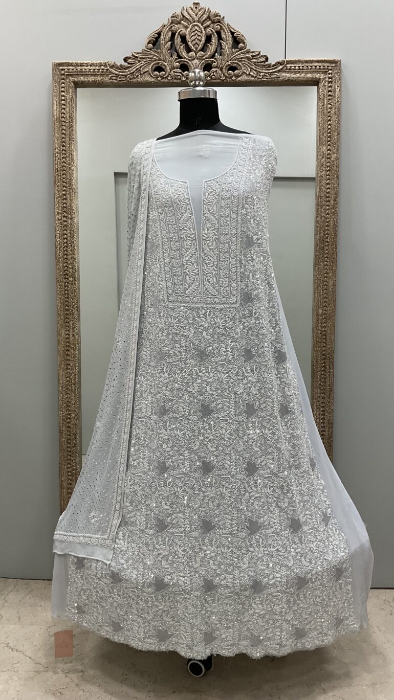 Do Taar Teen Taar Pure Georgette Superfine Heavy Blue Pearl and Cutdana With Heavy Sequence Work Designer Sky Blue (G.K)