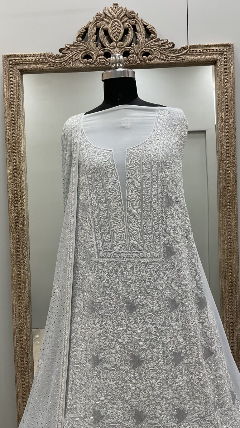 Do Taar Teen Taar Pure Georgette Superfine Heavy Blue Pearl and Cutdana With Heavy Sequence Work Designer Sky Blue (G.K)
