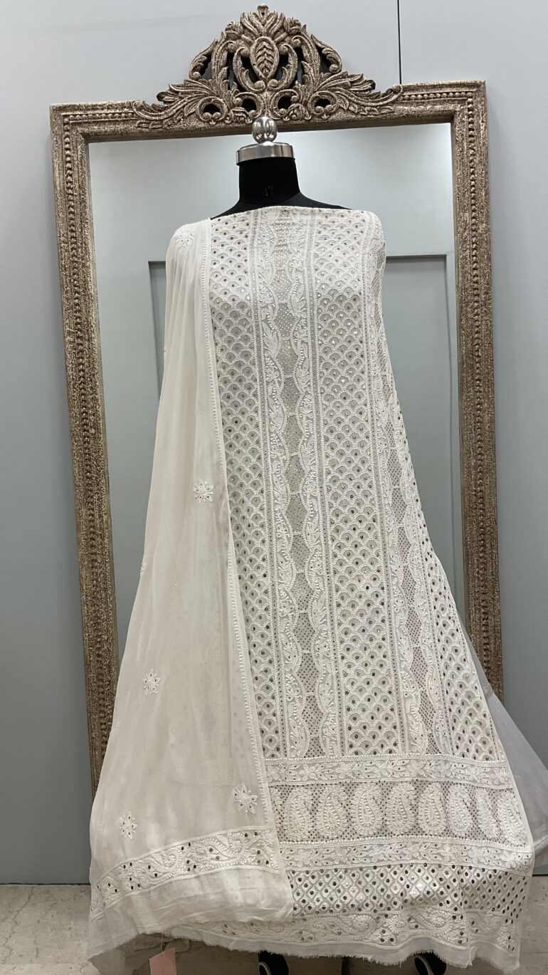 Pure Georgette Heavy Dana Mukaish Off White