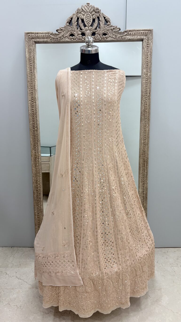 Anarkali Heavy Mirror and Gota Powder Beige