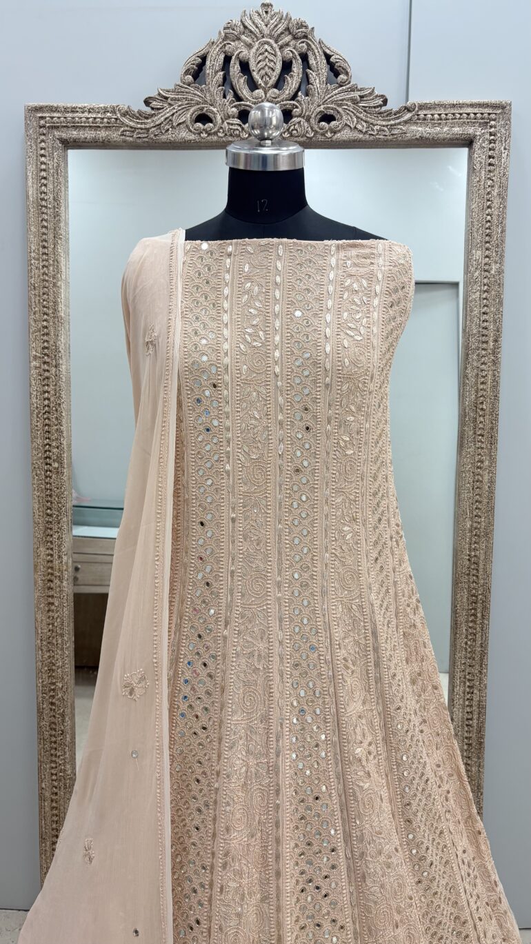 Anarkali Heavy Mirror and Gota Powder Beige