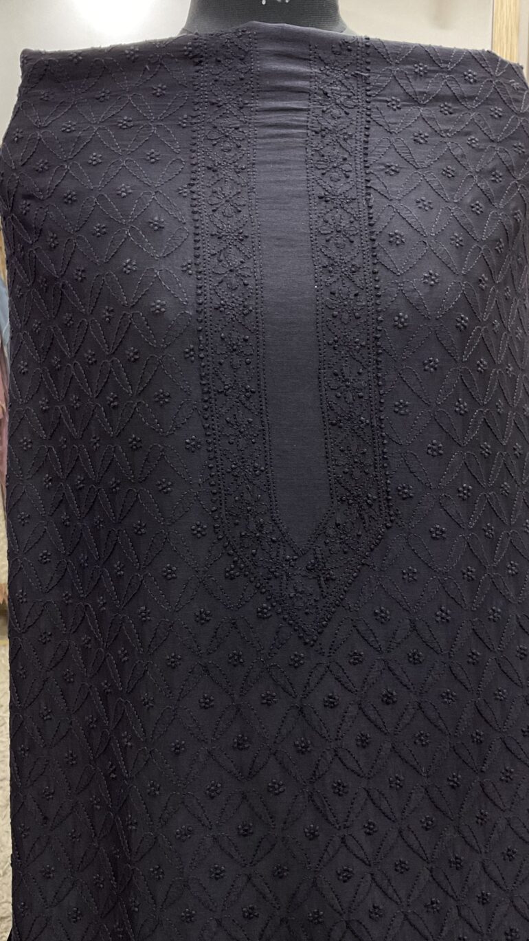 Gents Kurta Pure Chanderi Front Jaal Black