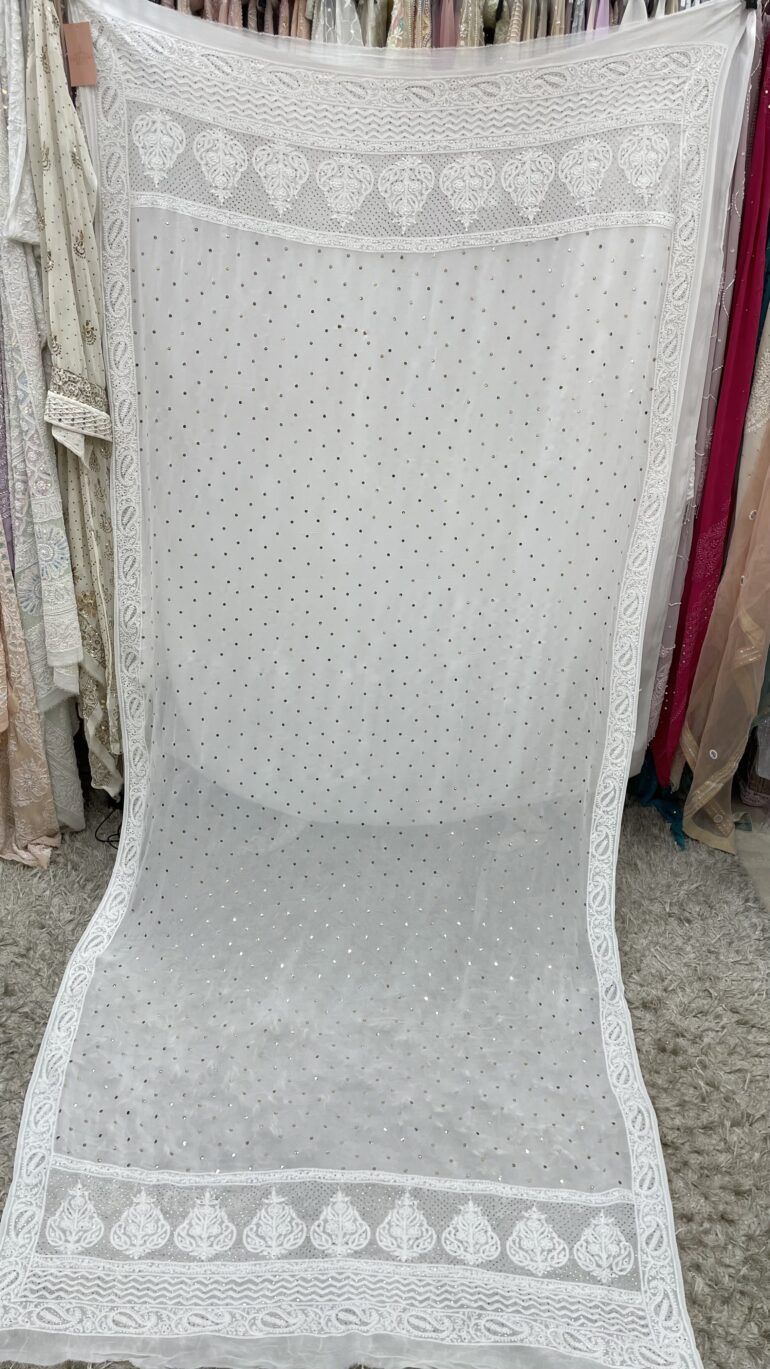 Pure Georgette Heavy Mukaish Designer Dupatta Off White 06