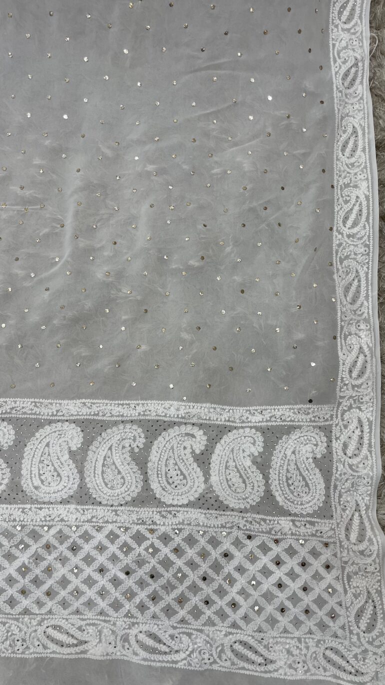 Pure Georgette Heavy Mukaish Designer Dupatta Off White 09