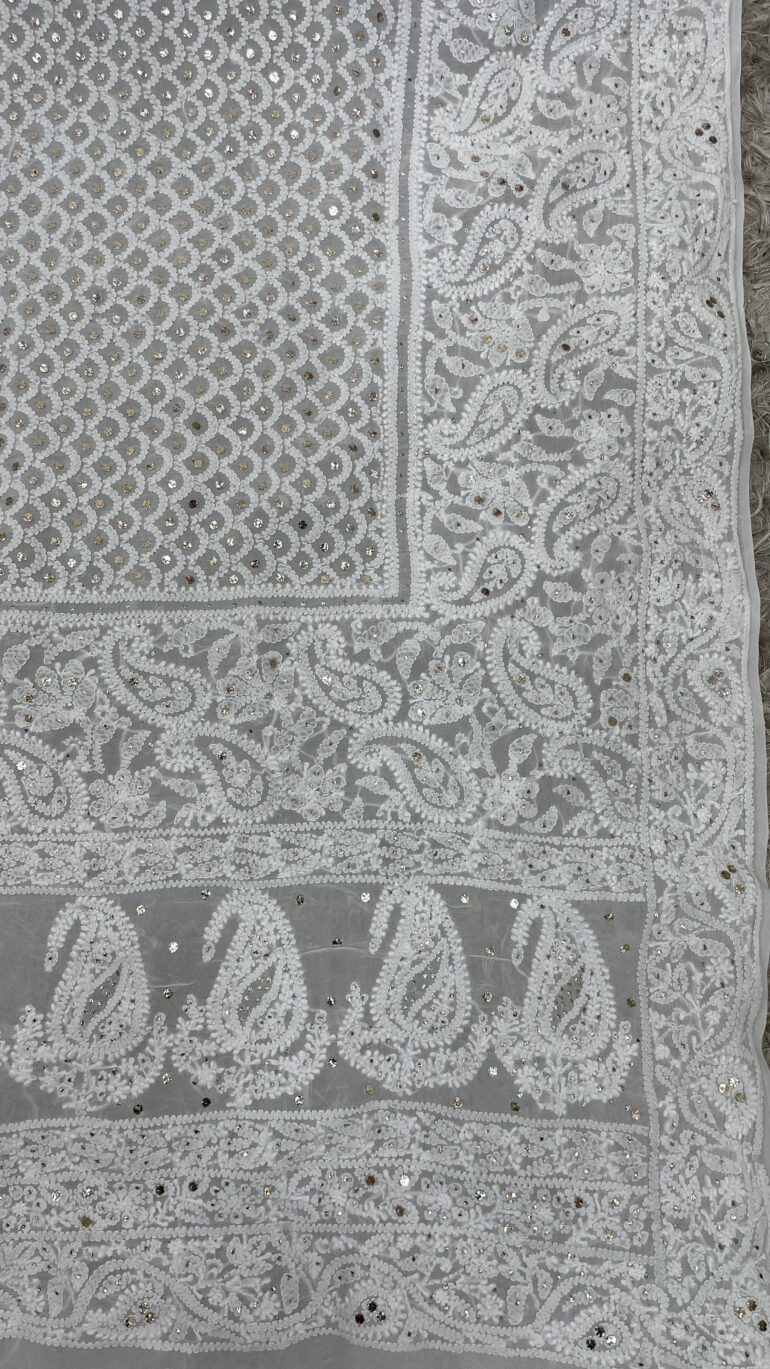 Pure Georgette Heavy Mukaish Designer Dupatta Off White 08