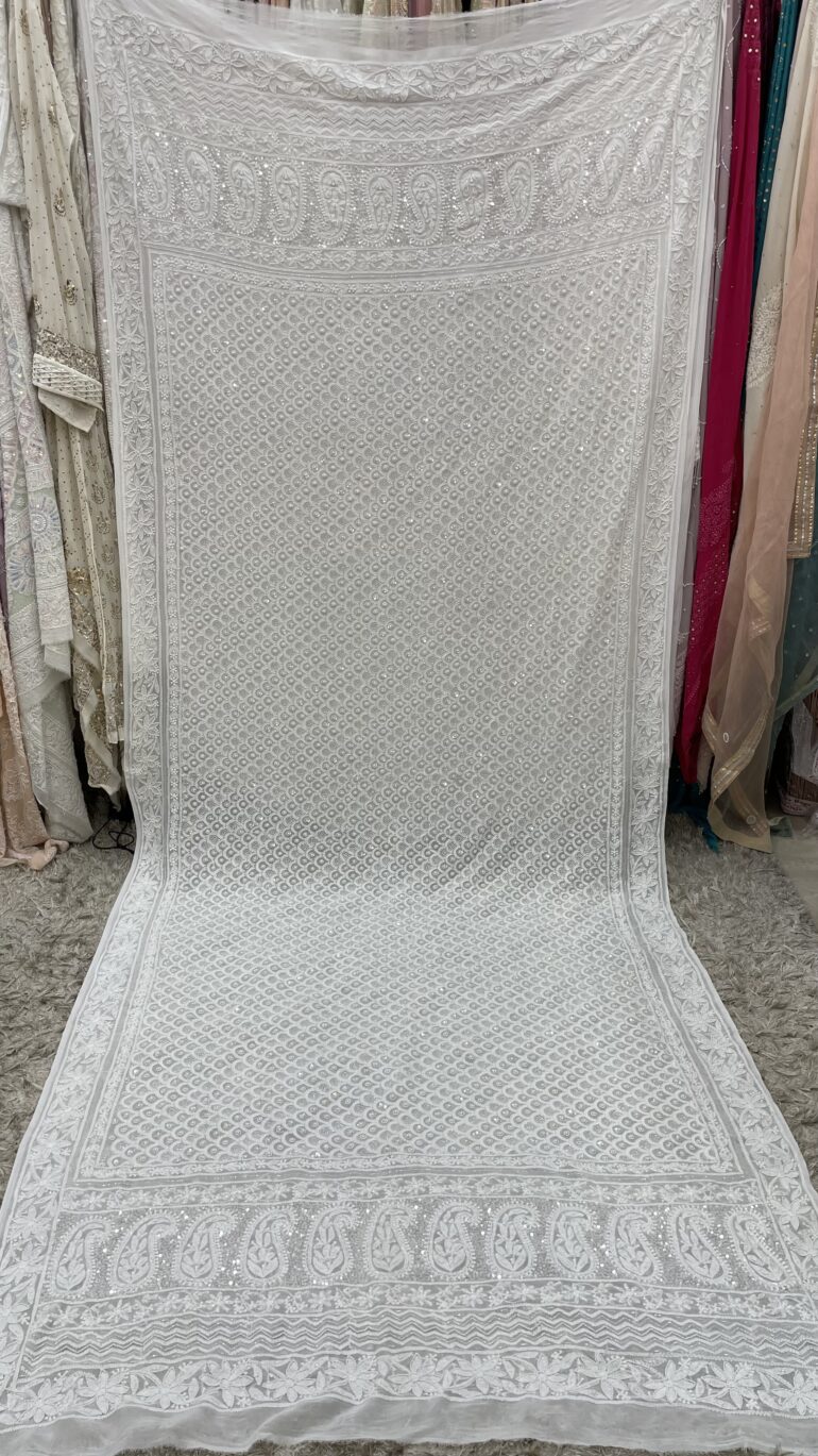 Heavy Designer Multicolored Cutdana Dupatta Off White 13