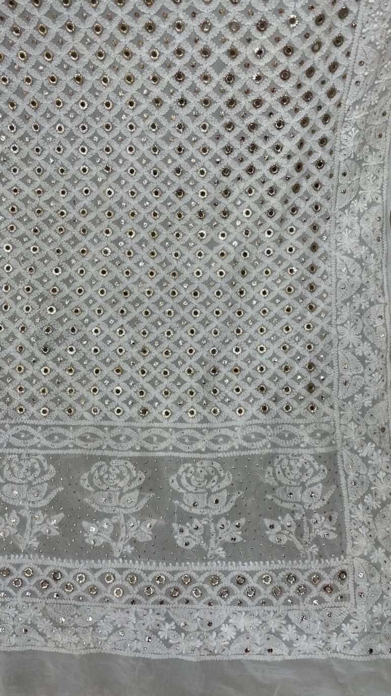 Pure Georgette Heavy Mukaish Designer Dupatta Off White 09