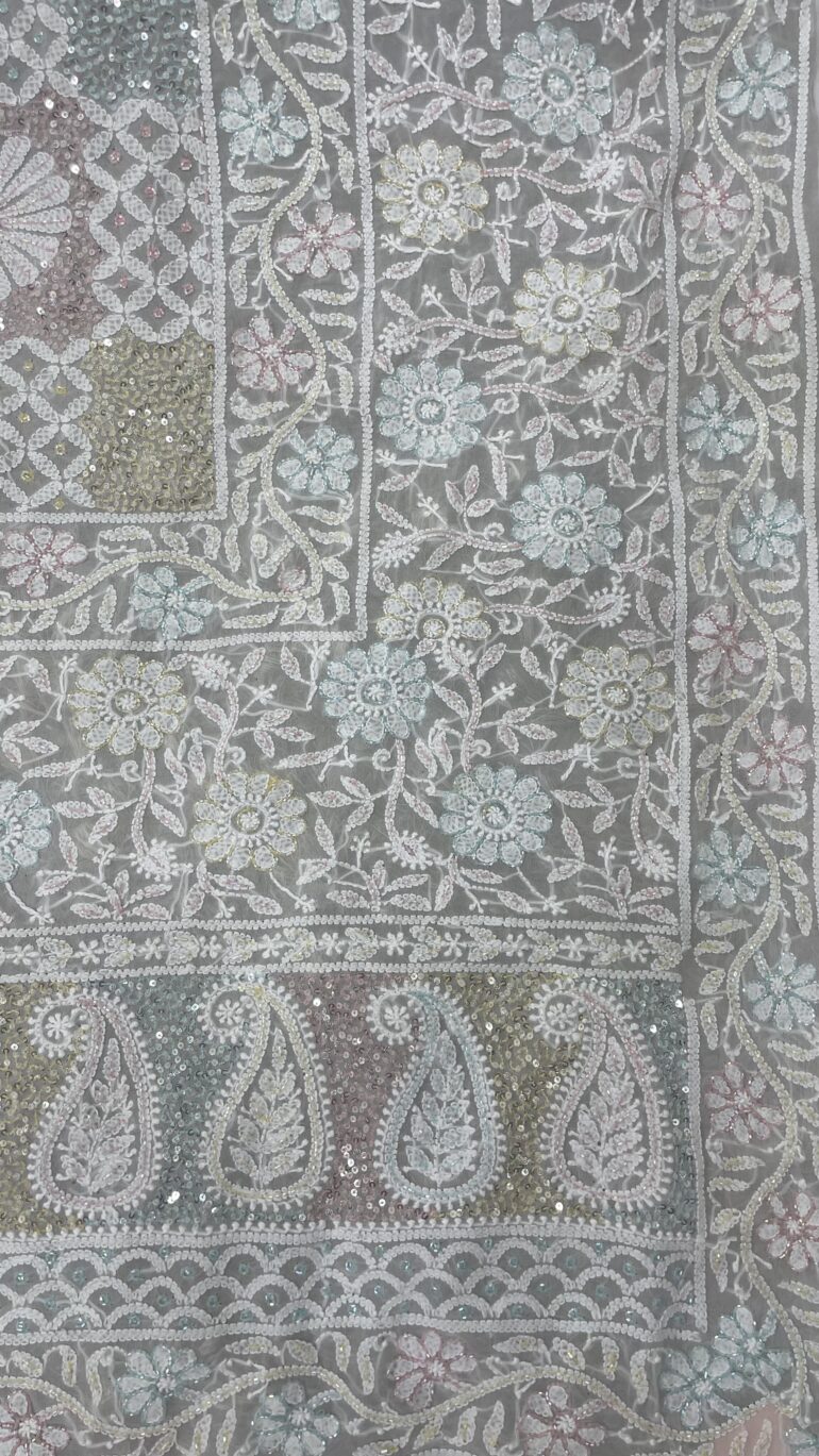 Heavy Designer Multicolored Cutdana Dupatta Off White 12
