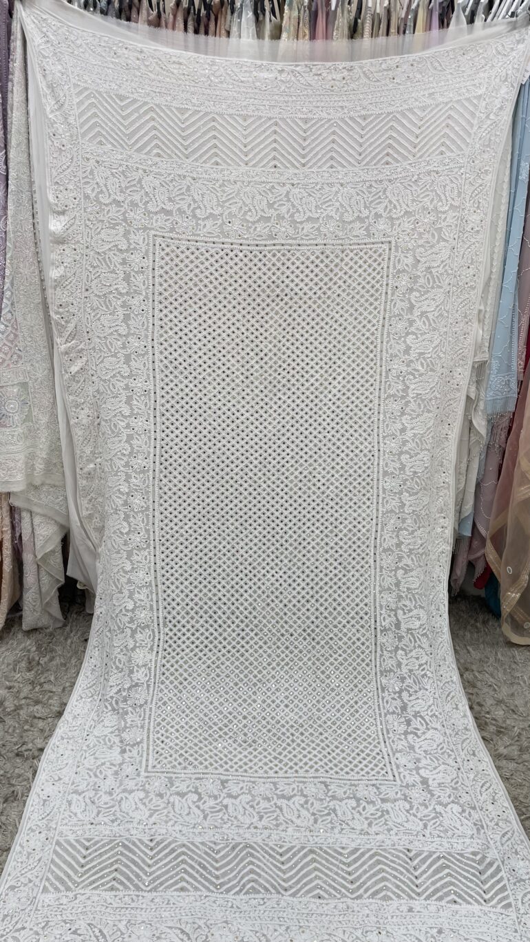 Pure Georgette Heavy Mukaish Designer Dupatta Off White 10