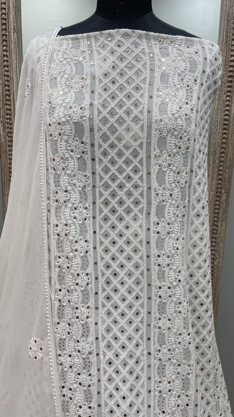 Pure Georgette Heavy  Mukaish Work With Dupatta Off White (G.K)