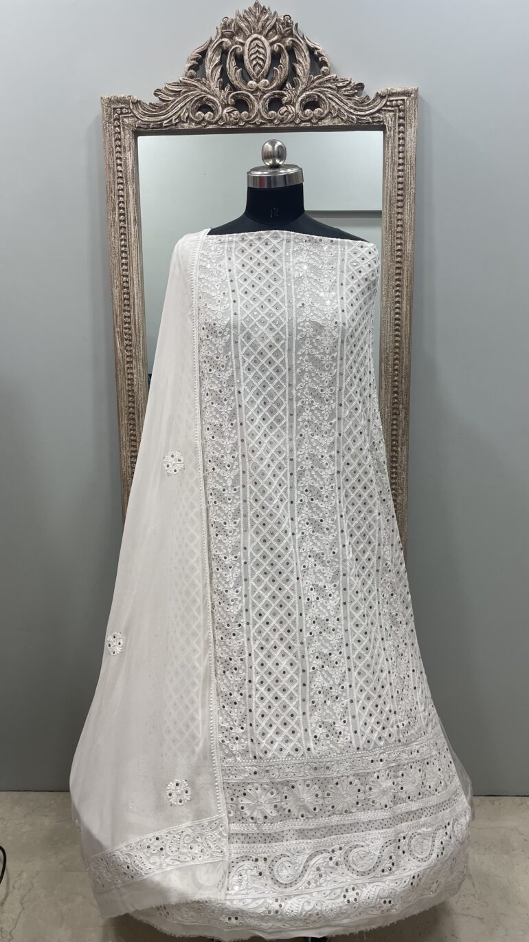 Pure Georgette Heavy  Mukaish Work With Dupatta Off White (G.K)