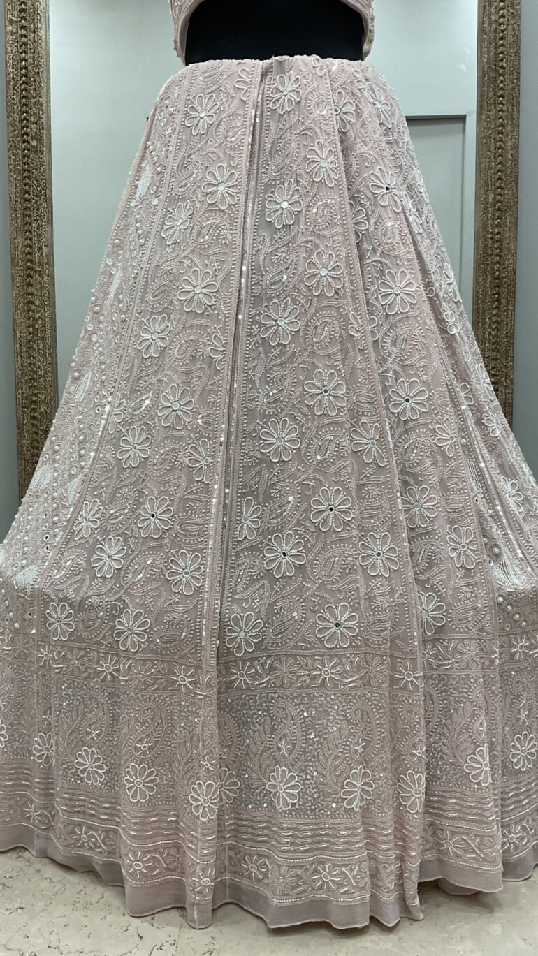 Pure Georgette Heavy Multicolored Cutdana Pearl and Sequence Peachy Pink