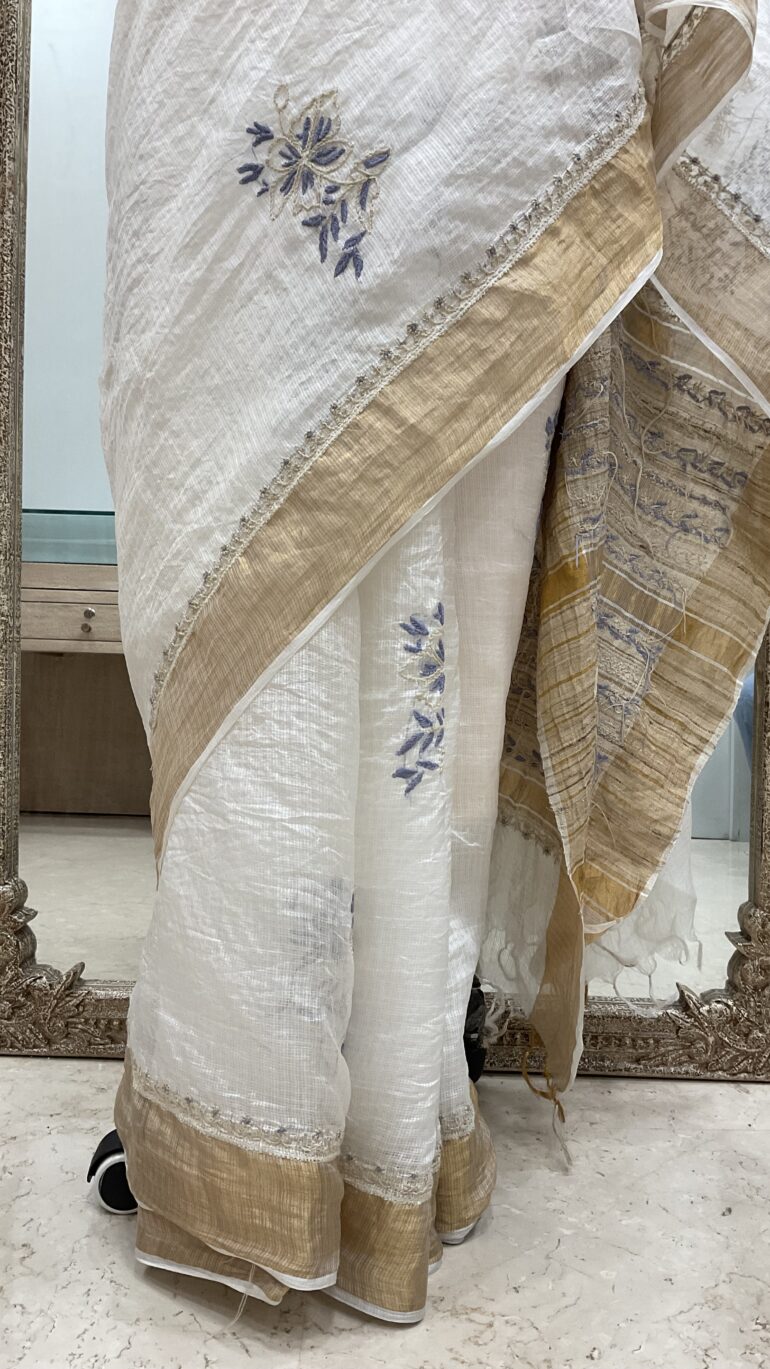 Pure Kota Tissue Saree With Chikan Work Golden 04