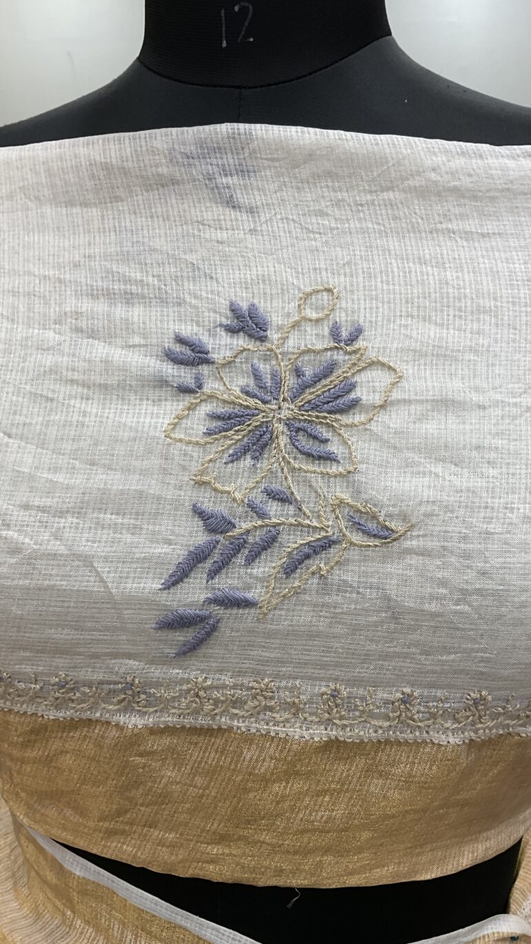 Pure Kota Tissue Saree With Chikan Work Golden 04