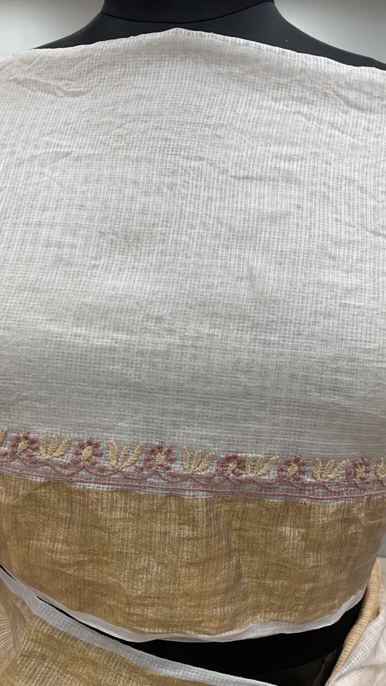 Pure Kota Tissue Saree With Chikan Work Golden 05
