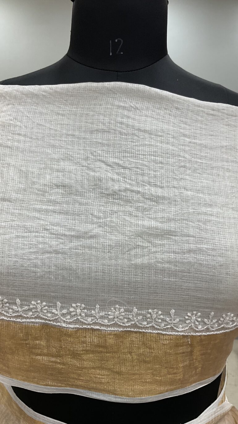 Pure Kota Tissue Saree With Chikan Work Golden 06