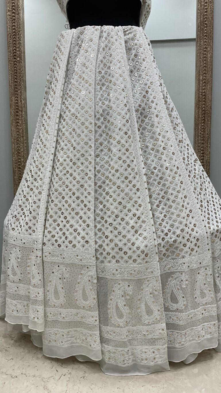 Georgette Mukaish Lehenga Heavy Mukaish Work Off White