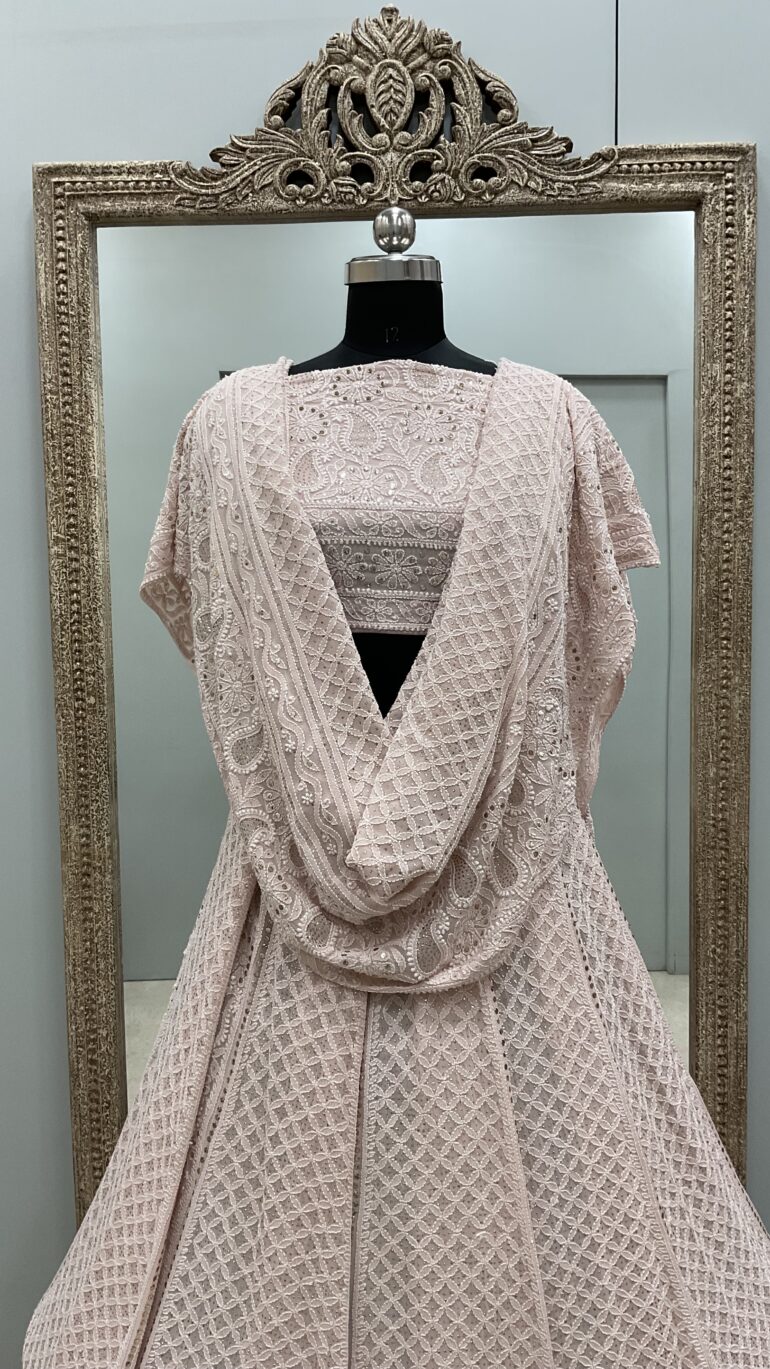 Pure Georgette Lehenga With Heavy Mukaish Work Powder Pink