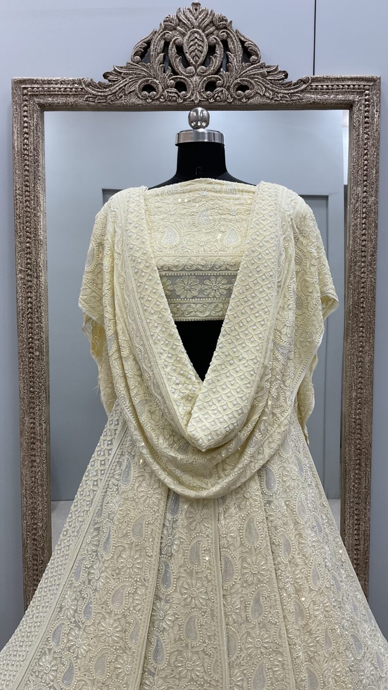 Semi Georgette Heavy Pearl and Sequence Work Yellow