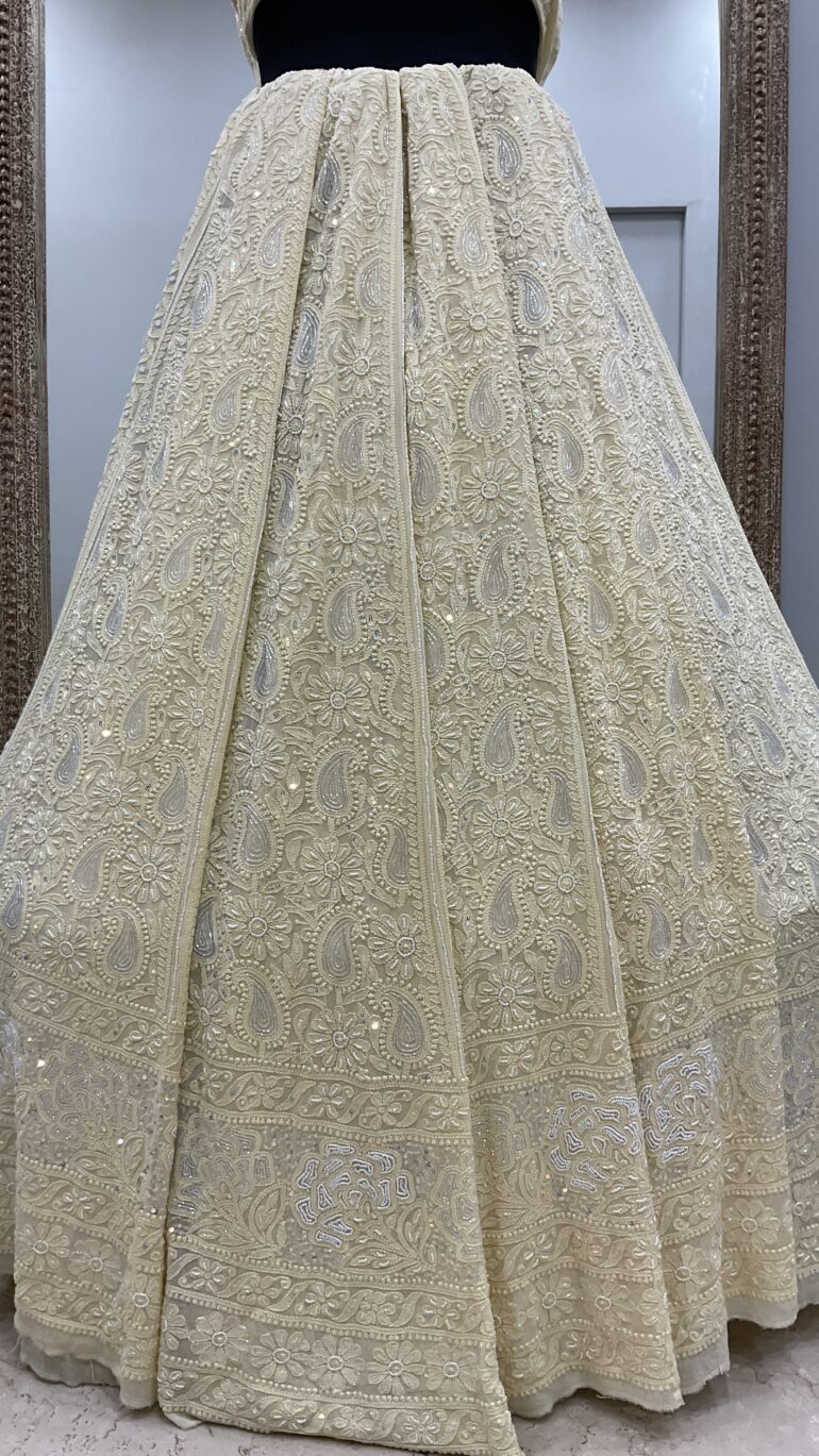 Semi Georgette Heavy Pearl and Sequence Work Yellow