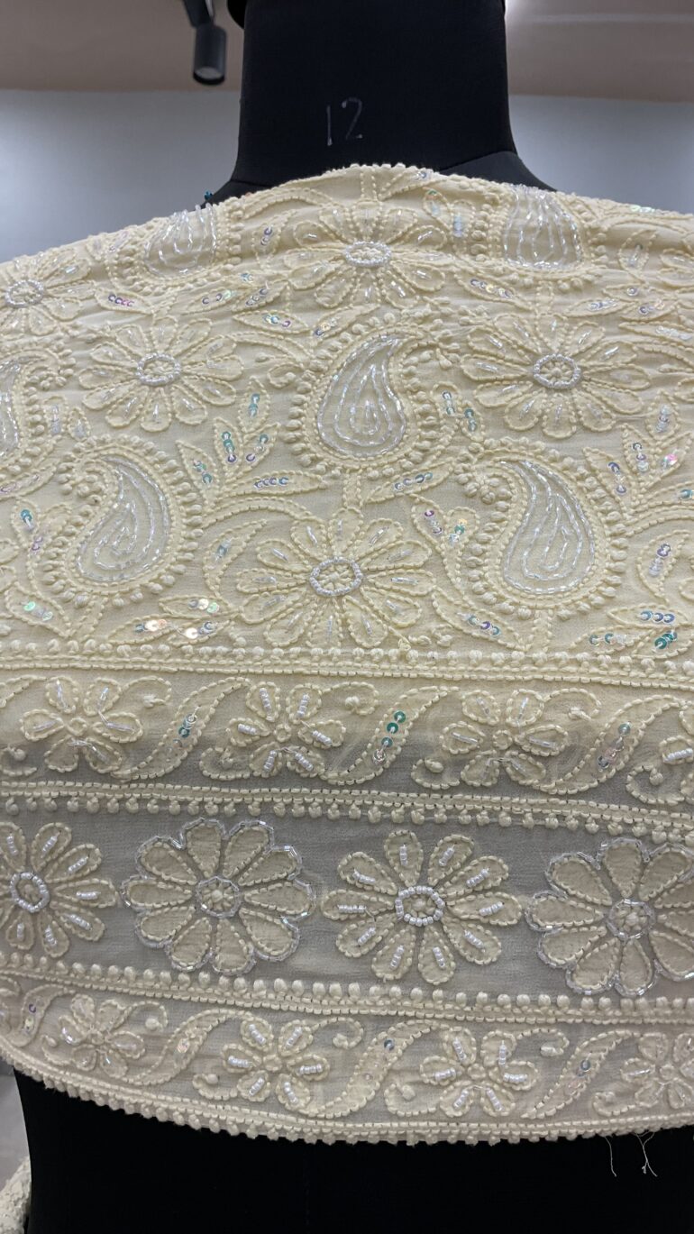 Semi Georgette Heavy Pearl and Sequence Work Yellow