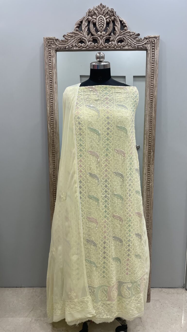 Multicolored Cutdana and Sequence Straight Yellow