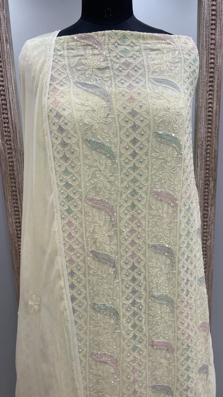 Multicolored Cutdana and Sequence Straight Yellow