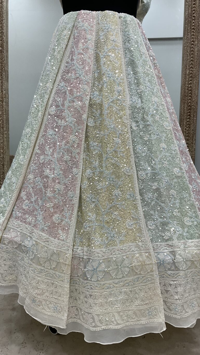 Pure Georgette Heavy Multicolored Pearl and Sequence Work Off White