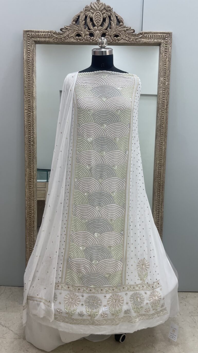 Badla Mukaish and Heavy Multicoloured Cutdana  Shirt and Dupatta White 09