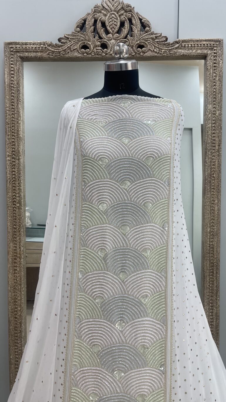 Badla Mukaish and Heavy Multicoloured Cutdana  Shirt and Dupatta White 09