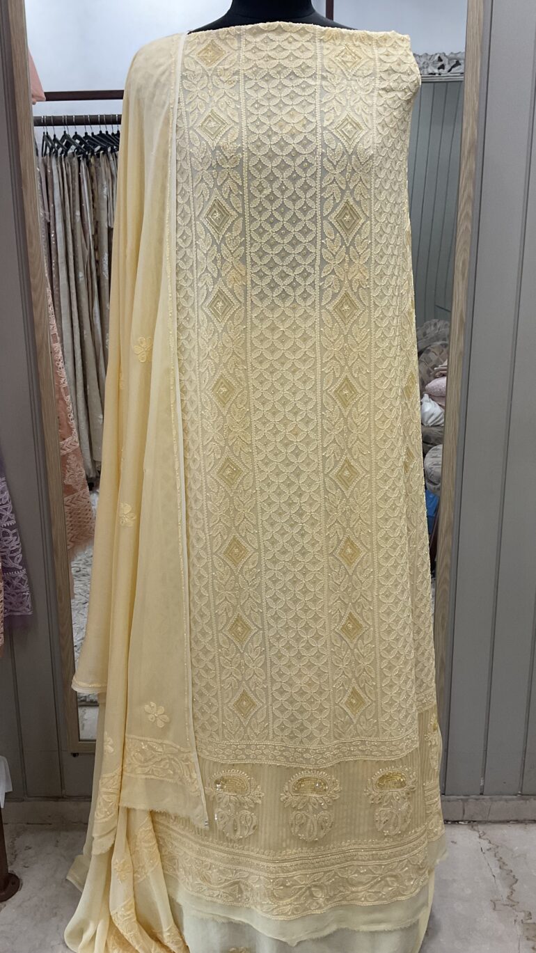 Multicolored Cutdana and Sequence Straight Yellow
