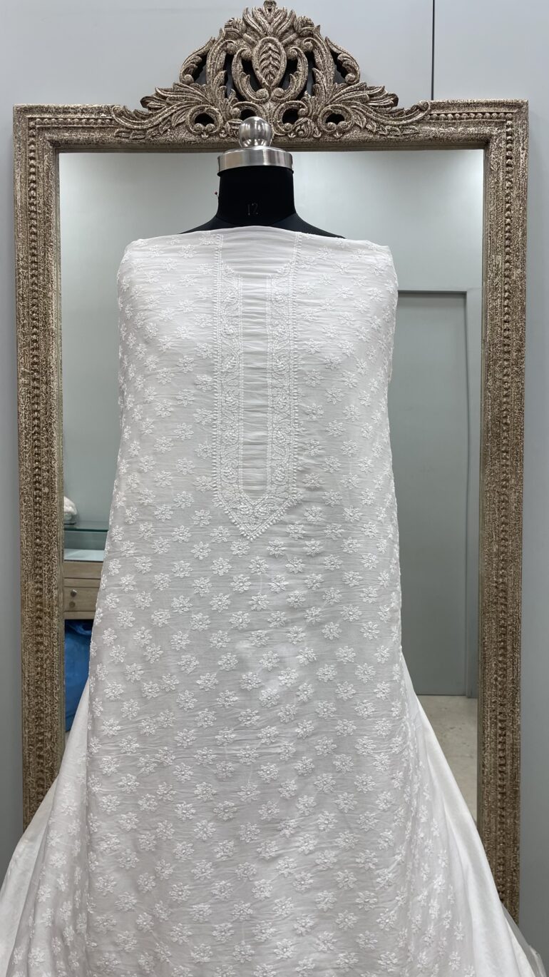 Gents Kurta Pure Chanderi Front Jaal White 04