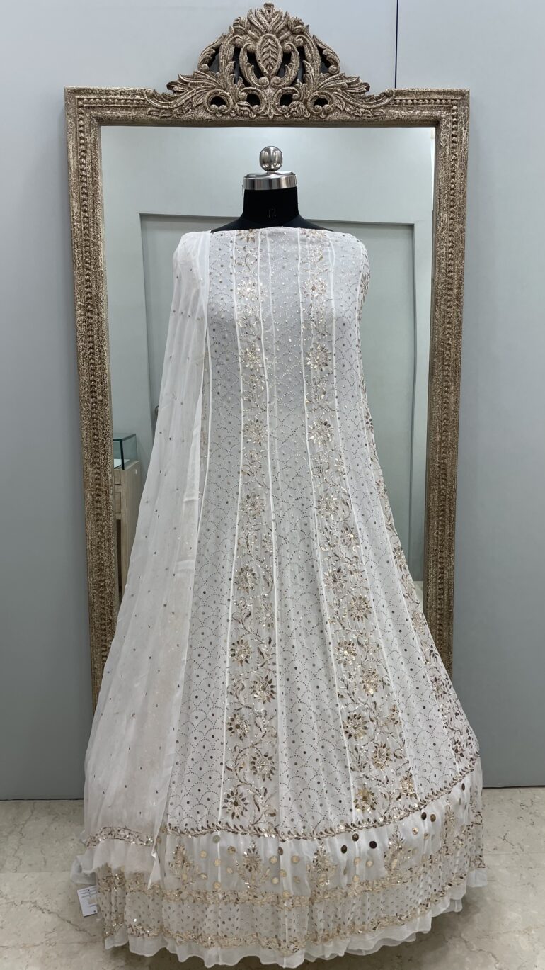 Pure Georgette Badla Mukaish Anarkali and Dupatta Off White 02