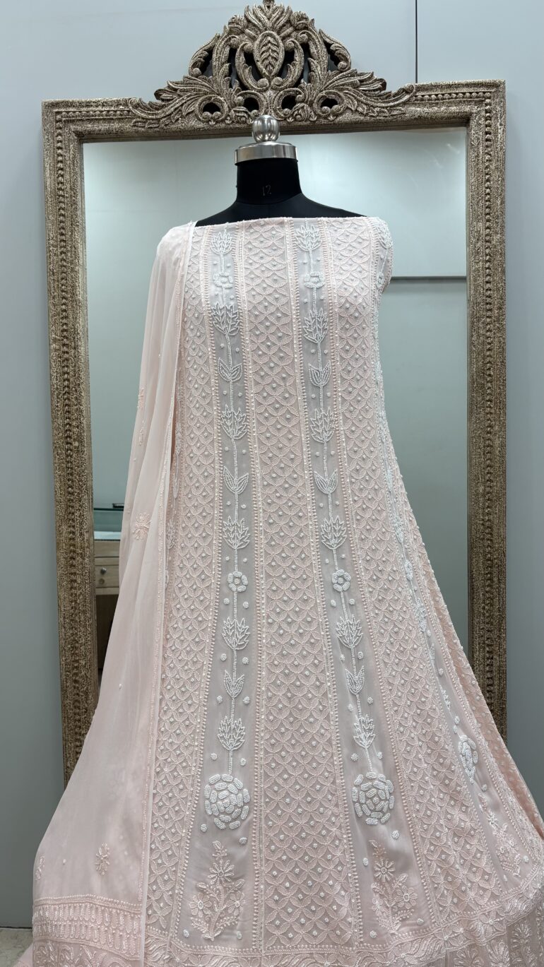 Georgette Anarkali Heavy Pearl and Cutdana Beige