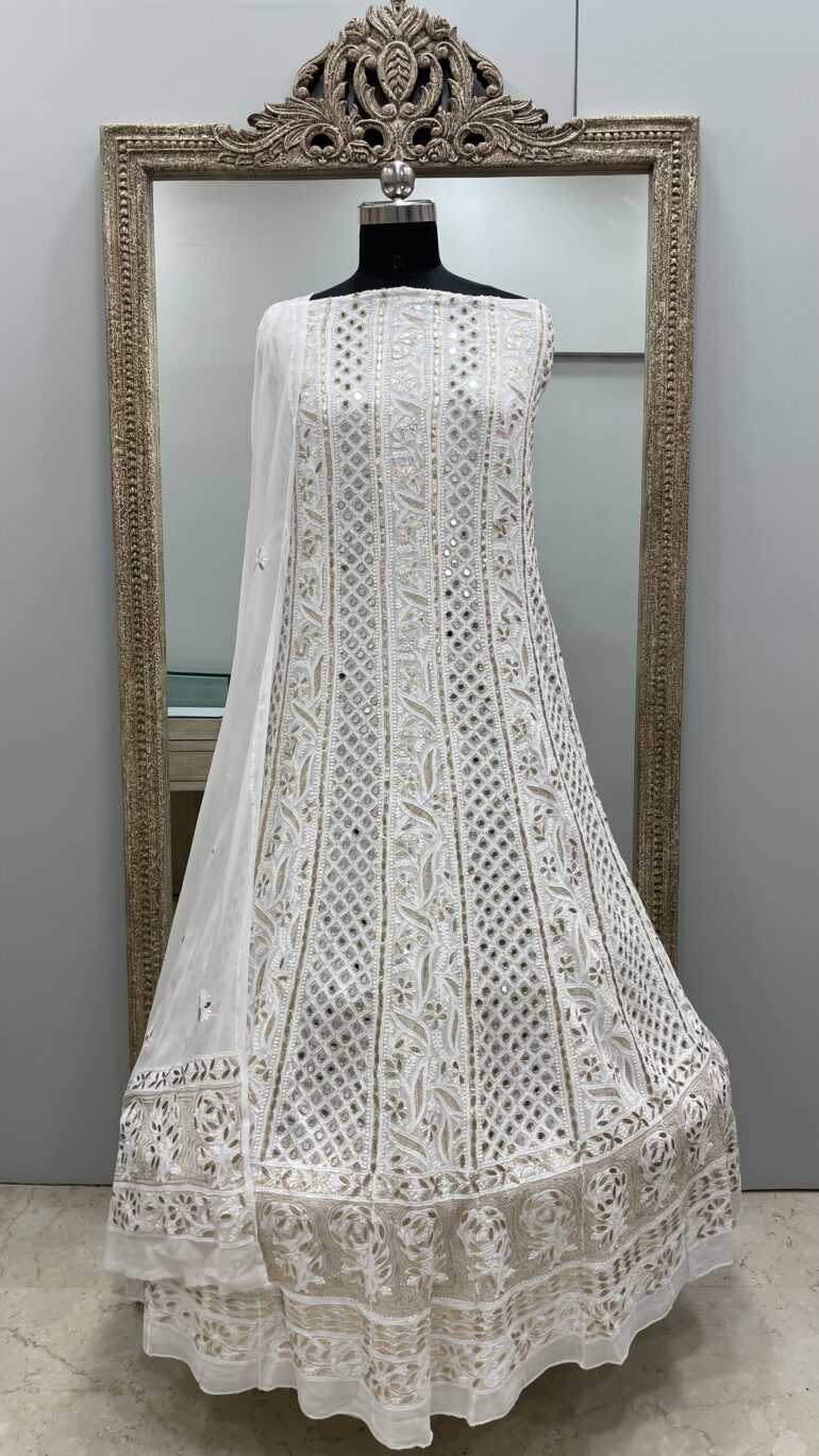 Anarkali Heavy Mirror and Gota White 01