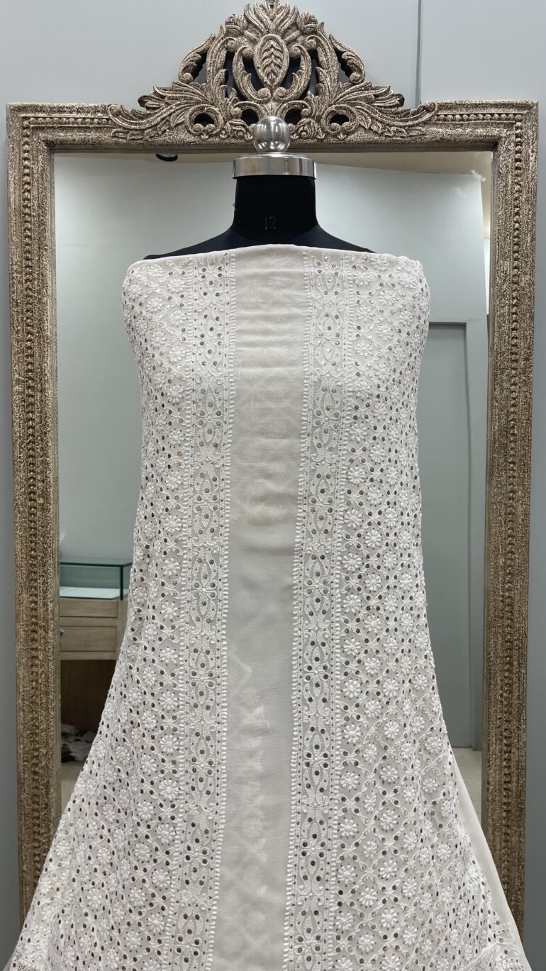 Premium Gents Sherwaani Pure Georgette with Mukaish Work Off-White 03