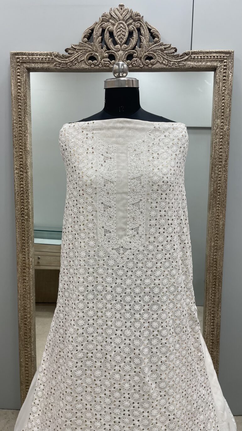 Premium Gents Kurta Pure Georgette With Mukaish Off-White