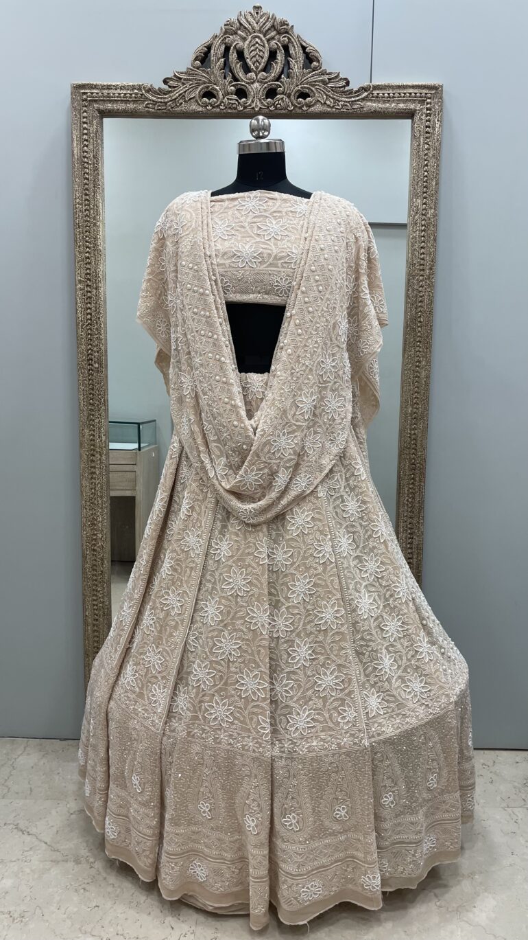Pure Georgette Heavy Pearl, Cutdana and Sequence Rose Gold
