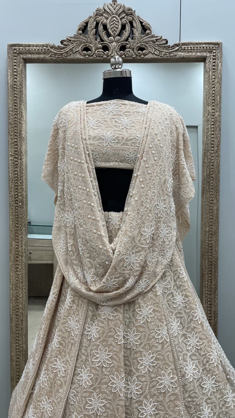 Pure Georgette Heavy Pearl, Cutdana and Sequence Rose Gold
