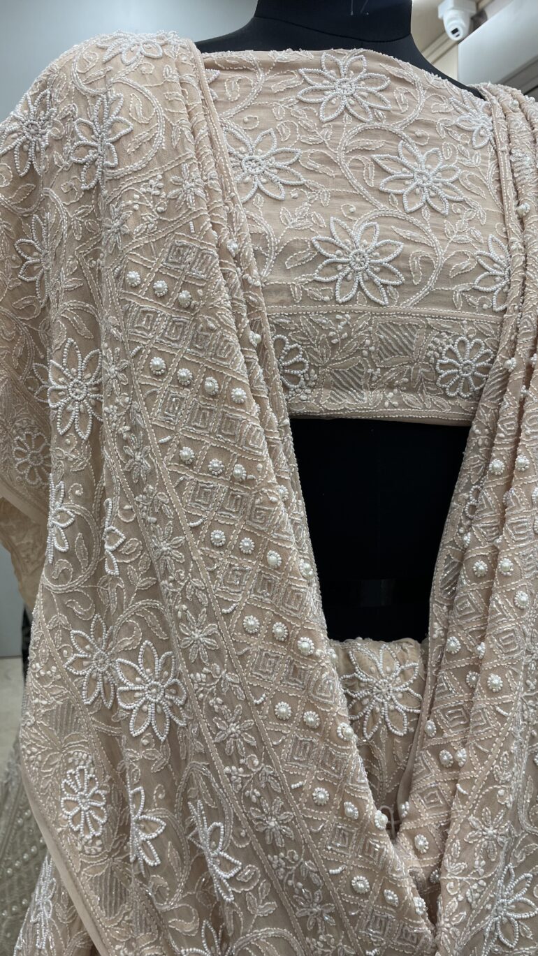 Pure Georgette Heavy Pearl, Cutdana and Sequence Rose Gold