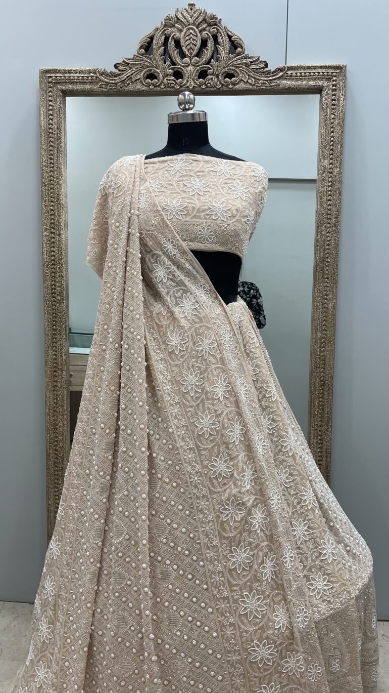 Pure Georgette Heavy Pearl, Cutdana and Sequence Rose Gold