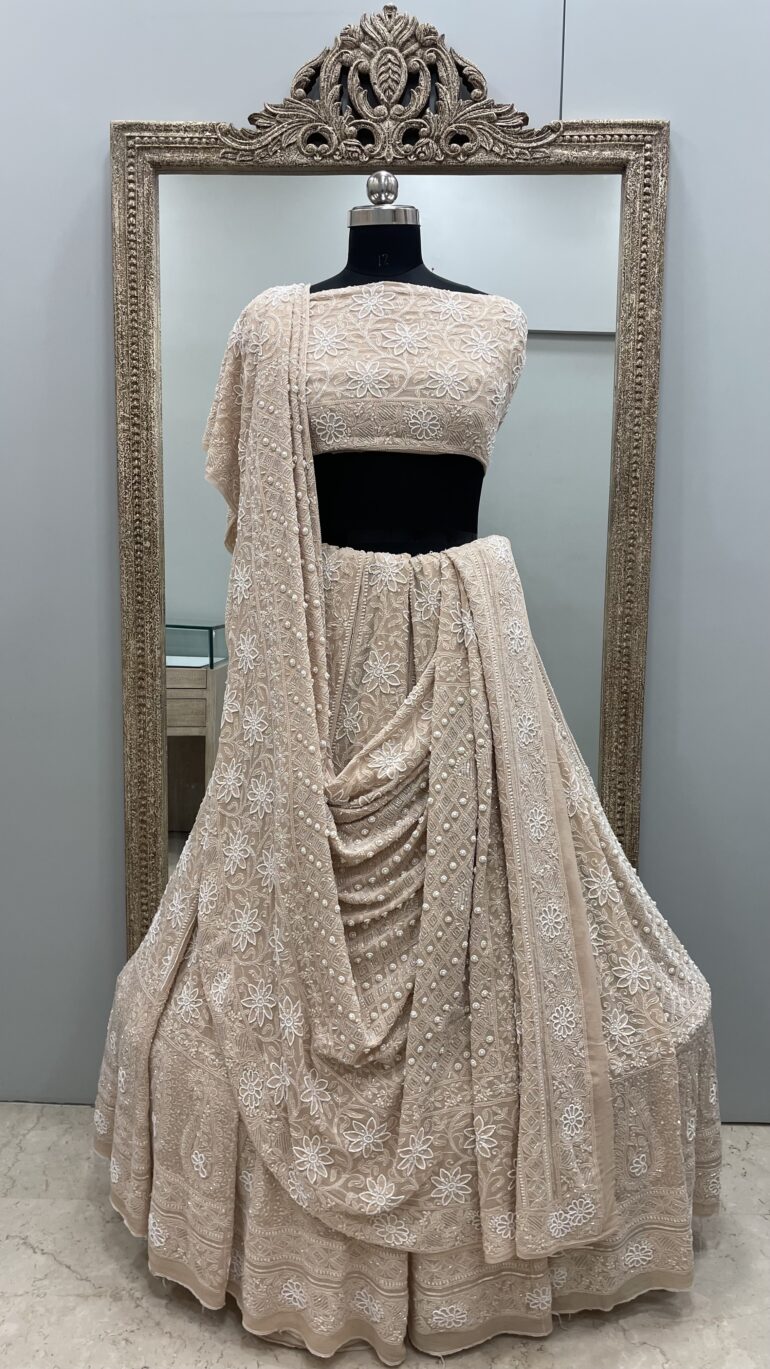 Pure Georgette Heavy Pearl, Cutdana and Sequence Rose Gold