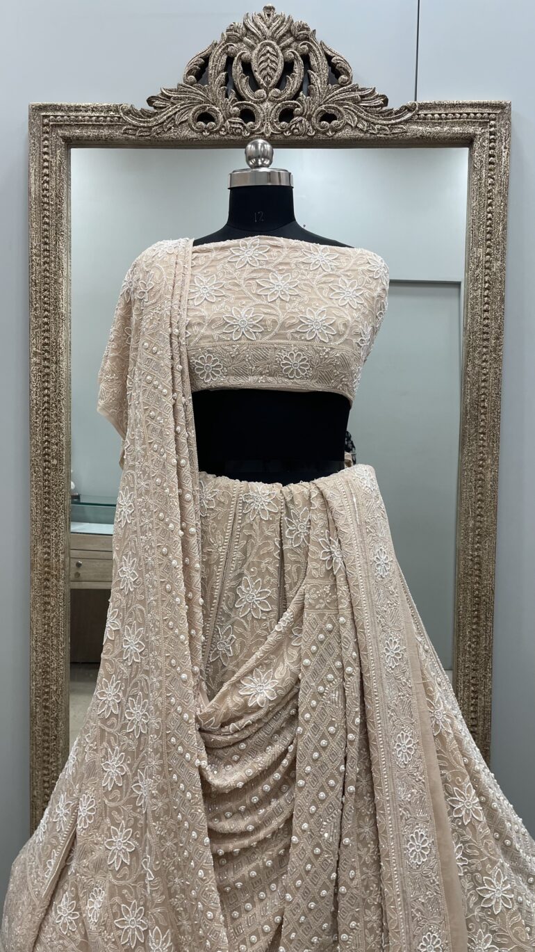 Pure Georgette Heavy Pearl, Cutdana and Sequence Rose Gold