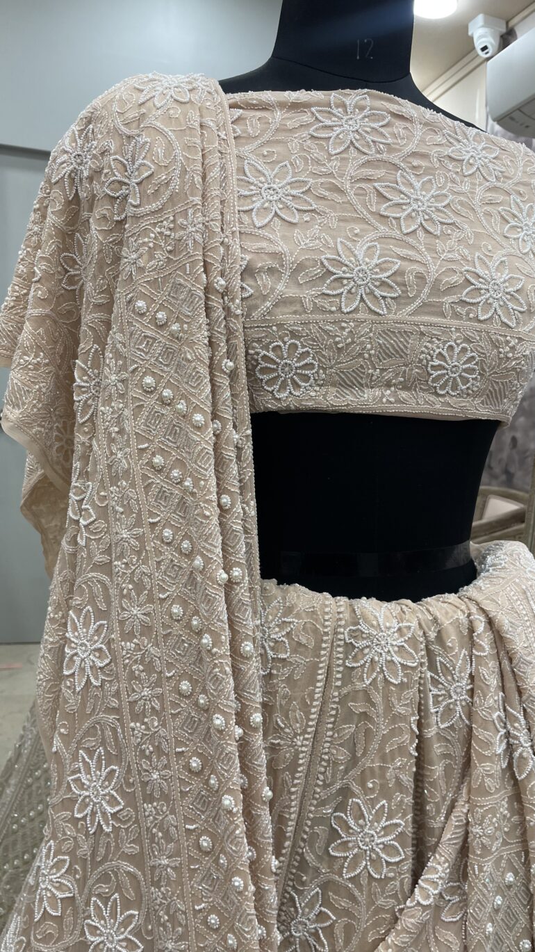 Pure Georgette Heavy Pearl, Cutdana and Sequence Rose Gold