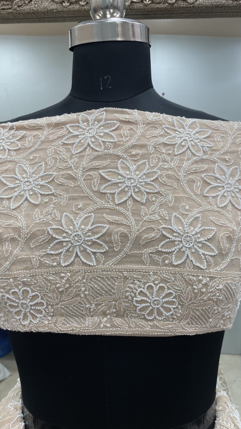 Pure Georgette Heavy Pearl, Cutdana and Sequence Rose Gold