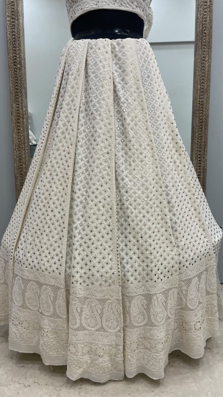 Pure Georgette Lehenga With Heavy Mukaish Work Off White