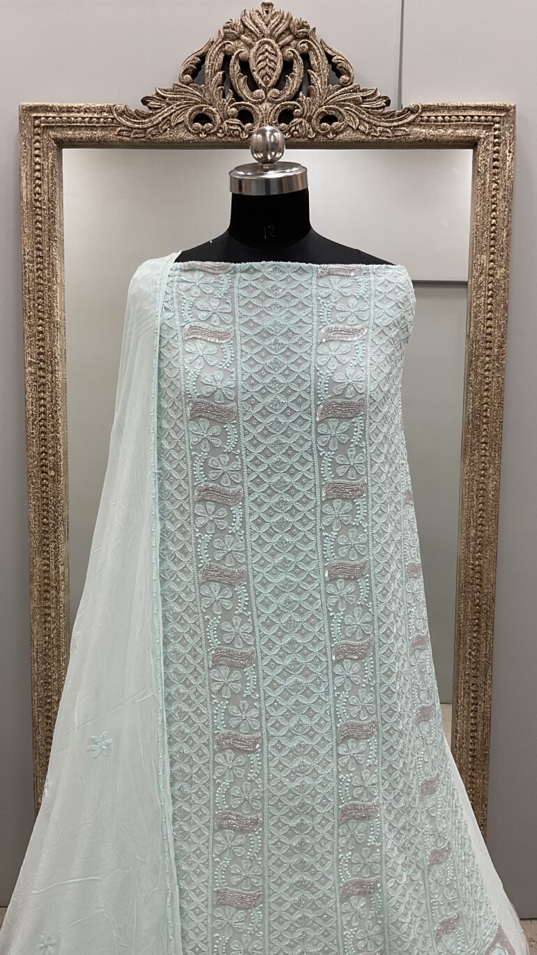 Multicolored Cutdana and Sequence Straight Sea Green