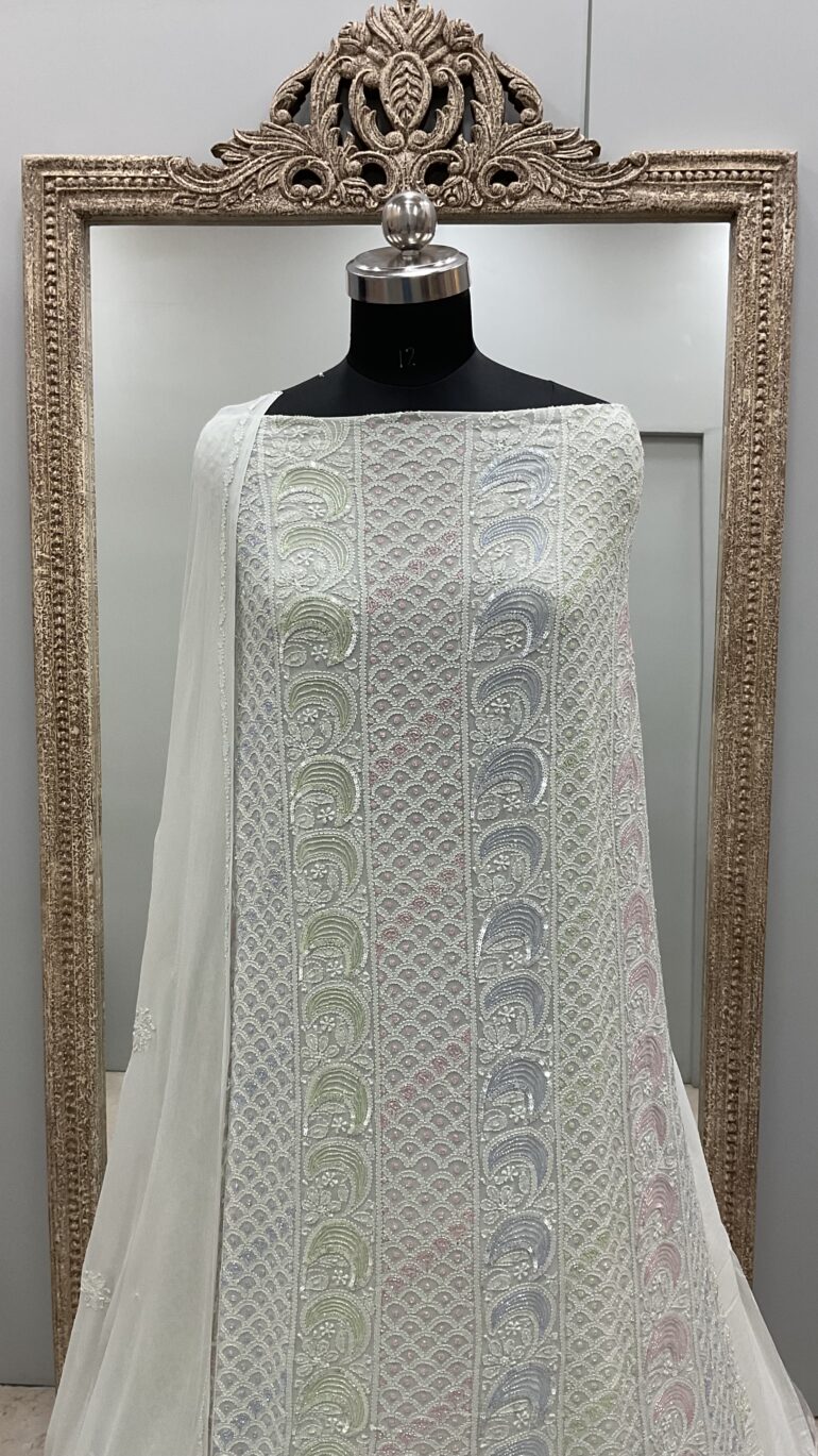 Multicolored Cutdana and Sequence Straight Peacock Green