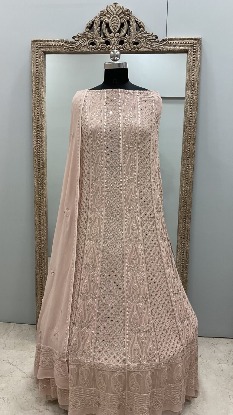 Anarkali Heavy Mirror and Gota Peach